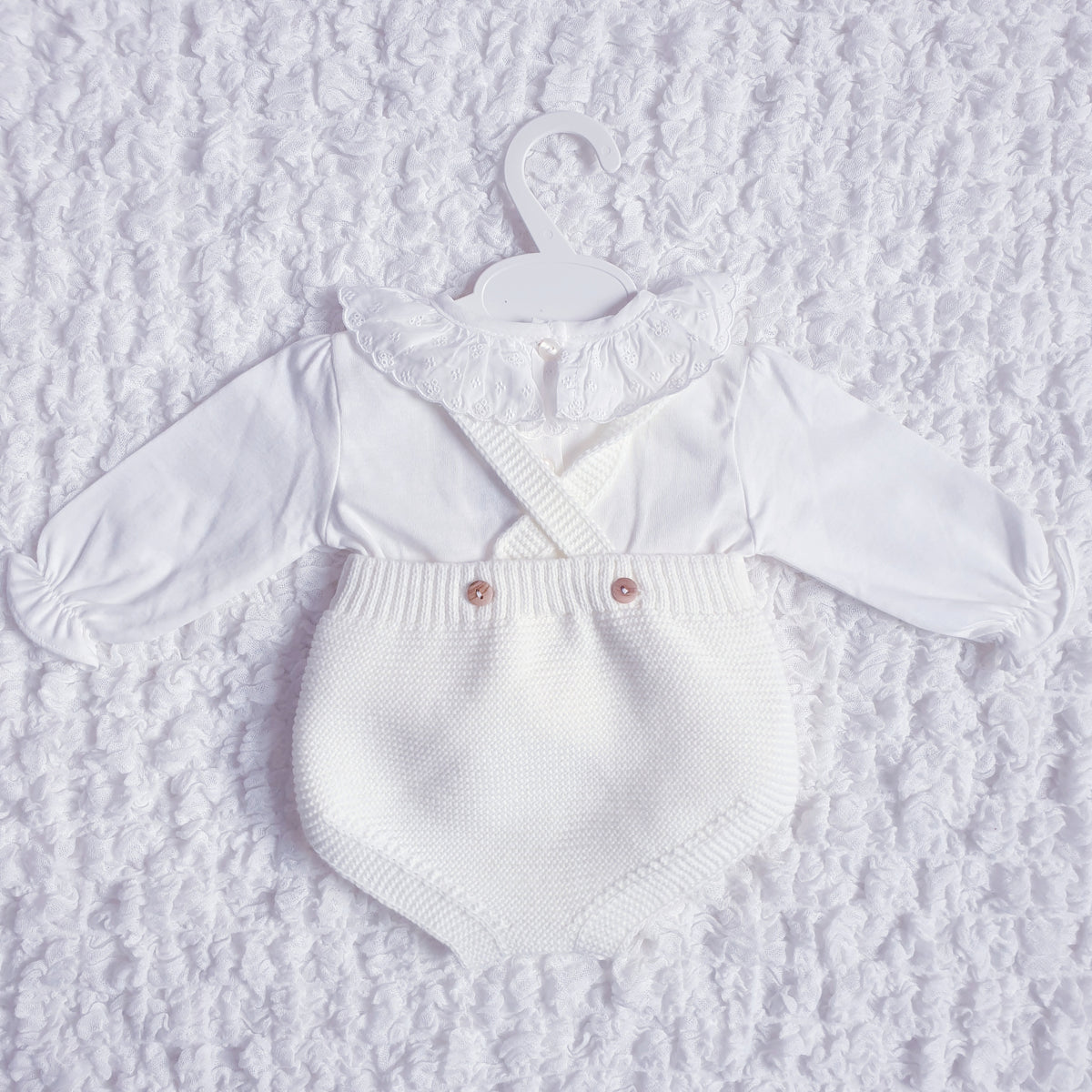 Baby Girls Cream Knitted Double Bow Romper