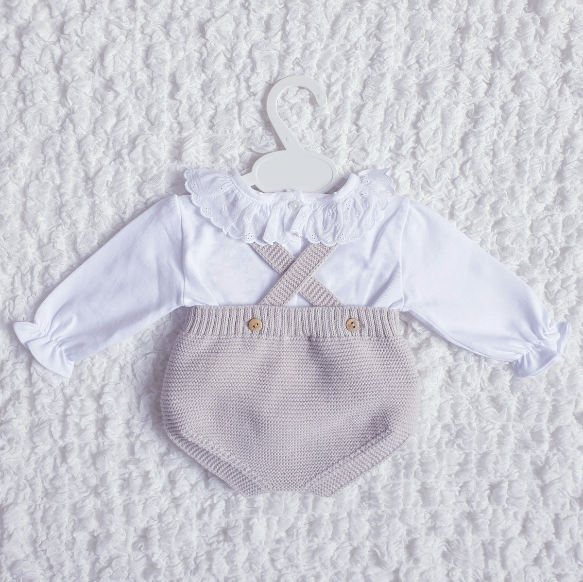 Baby Girls Beige Knitted Double Bow Romper