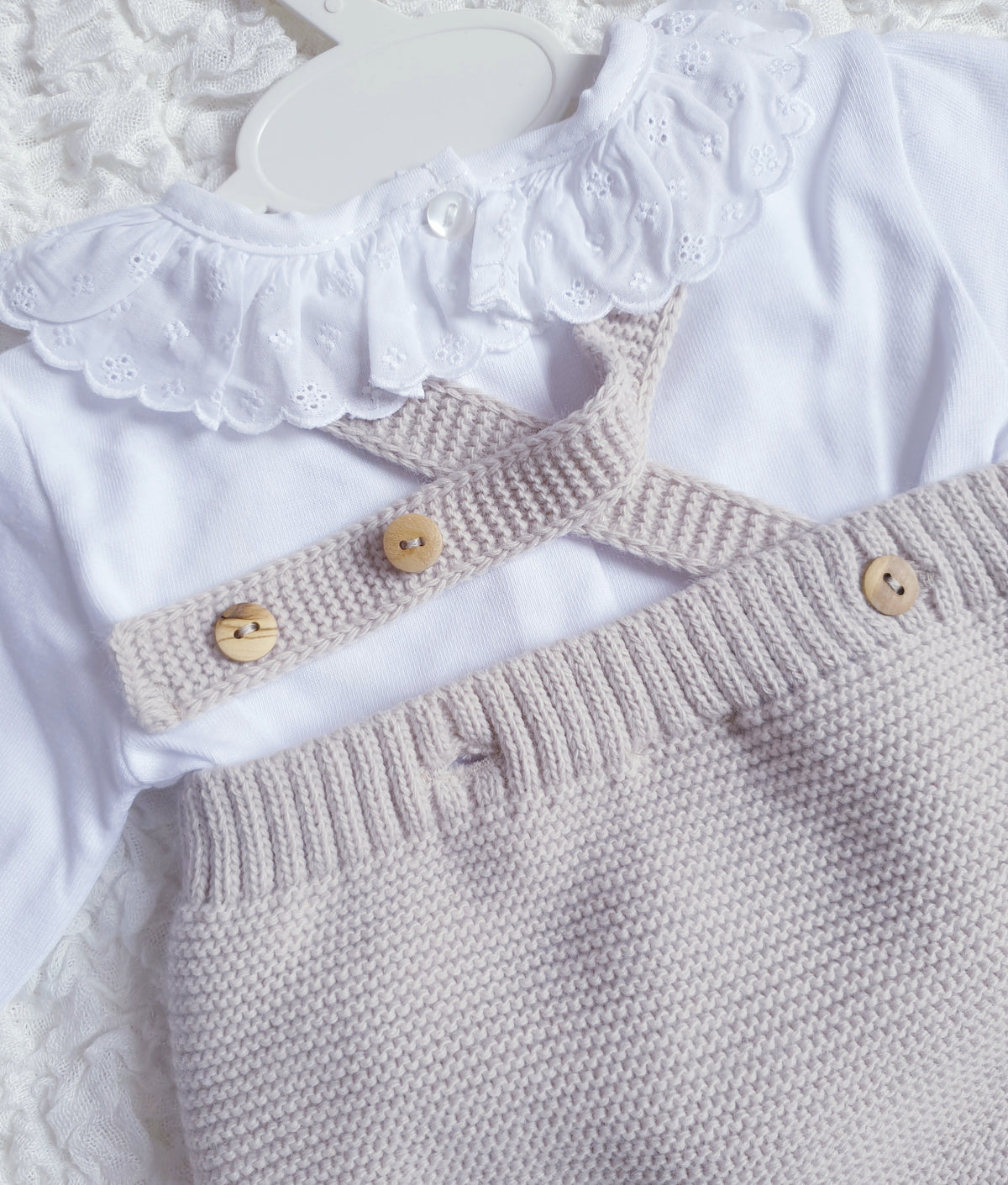 Baby Girls Beige Knitted Double Bow Romper