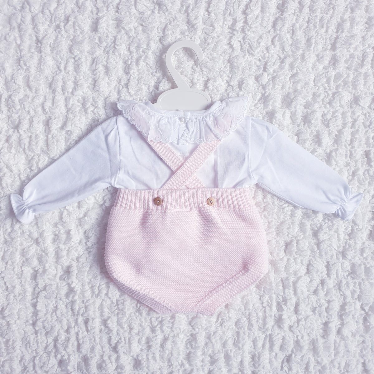 Baby Girls Pink Knitted Double Bow Romper