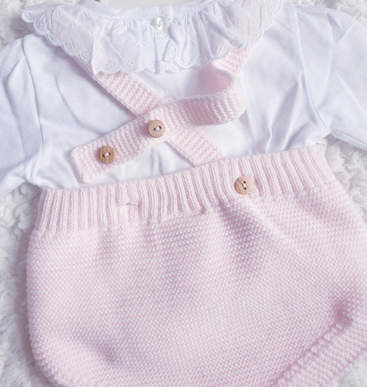 Baby Girls Pink Knitted Double Bow Romper