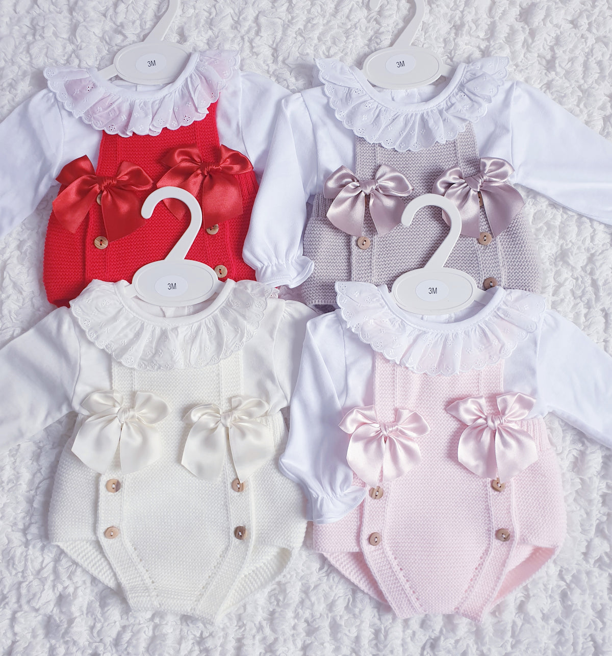 Baby Girls Pink Knitted Double Bow Romper