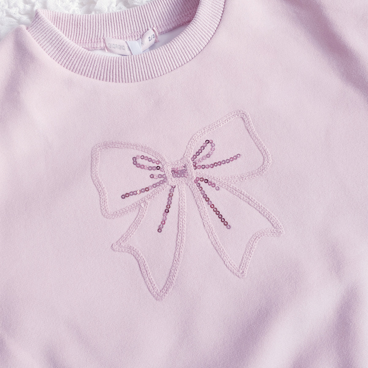 Girls Pink Bow Sweatshirt & Wide Leg Trouser Set
