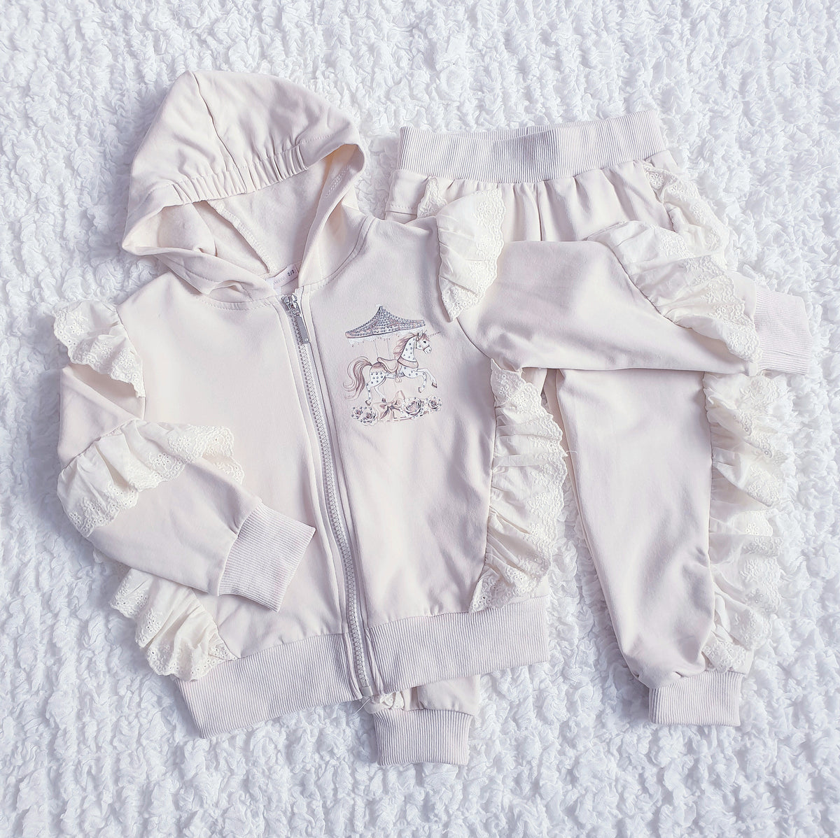 Girls Cream Carousel Ruffle Lounge Set