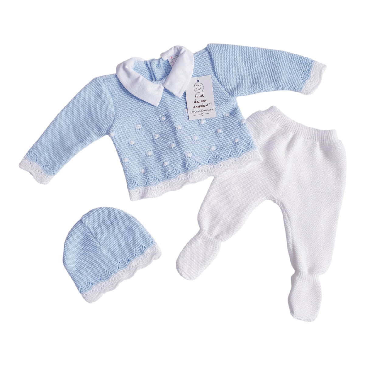 Baby Boys Spanish Blue/White Knitted 3 Piece Box Set