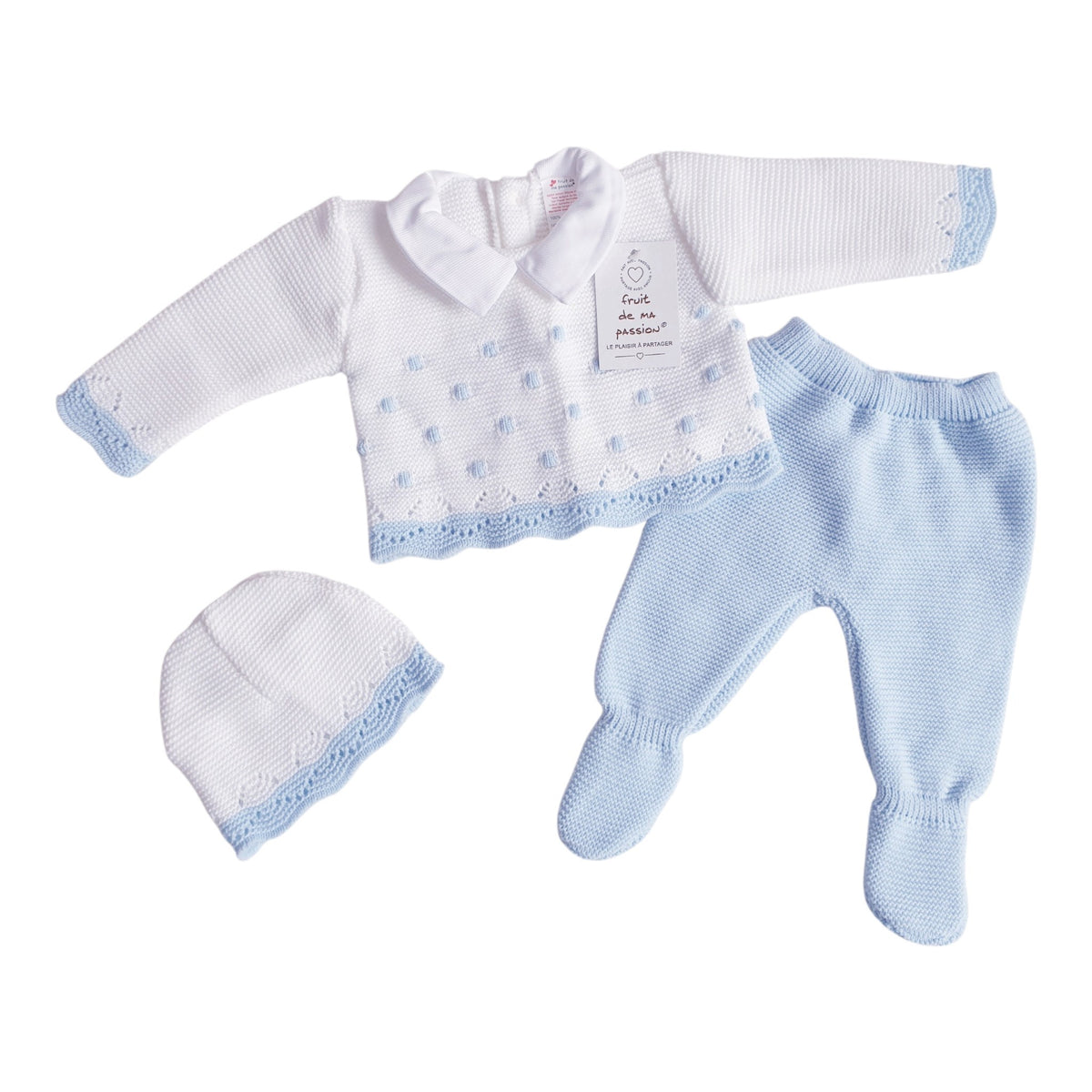Baby Boys Spanish White/Blue Knitted 3 Piece Box Set