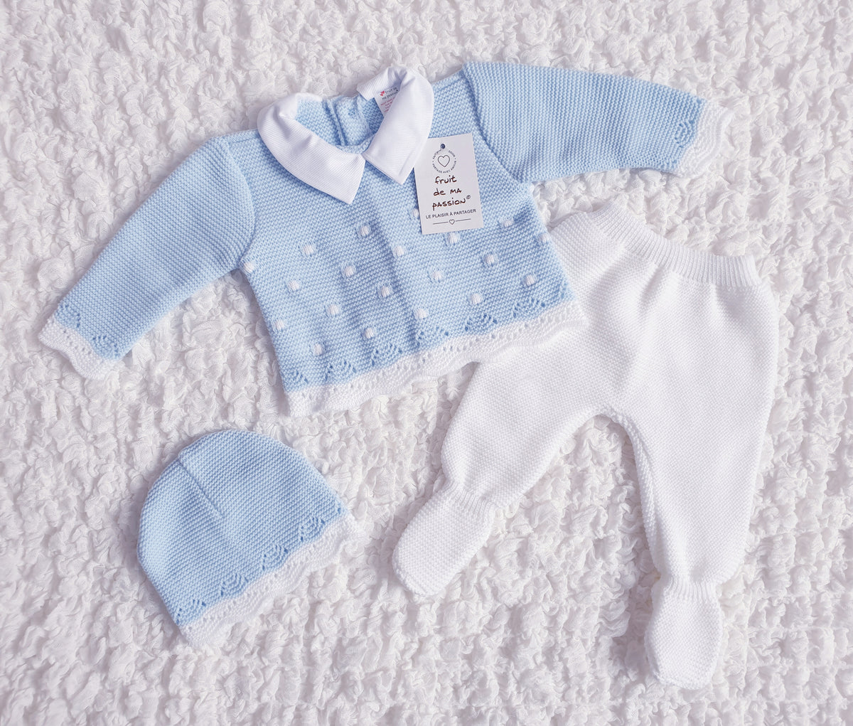 Baby Boys Spanish Blue/White Knitted 3 Piece Box Set