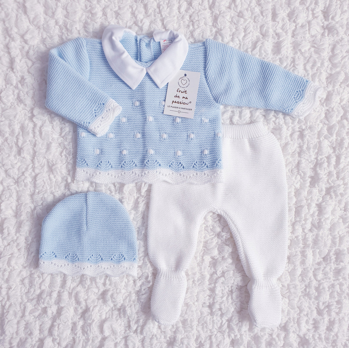 Baby Boys Spanish Blue/White Knitted 3 Piece Box Set