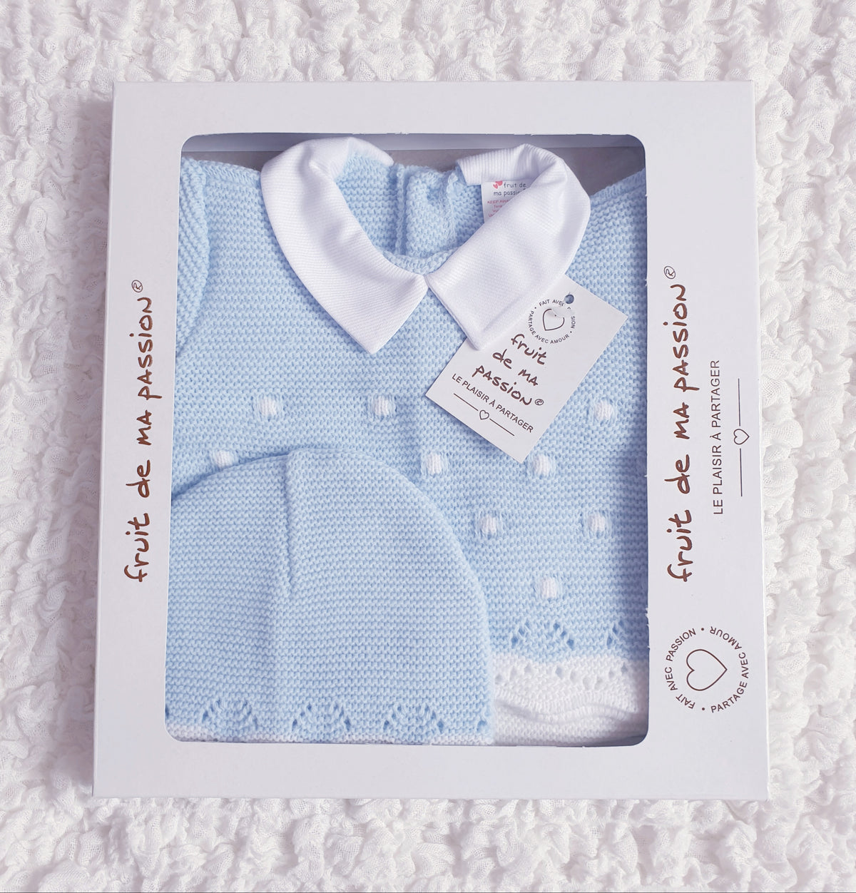 Baby Boys Spanish Blue/White Knitted 3 Piece Box Set