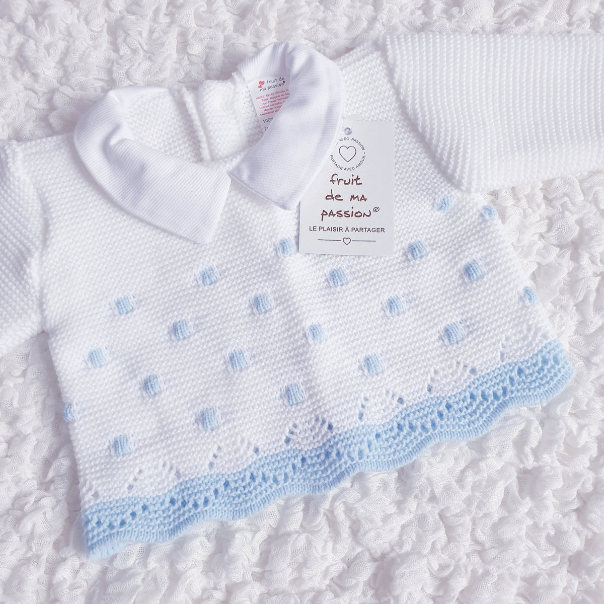 Baby Boys Spanish White/Blue Knitted 3 Piece Box Set