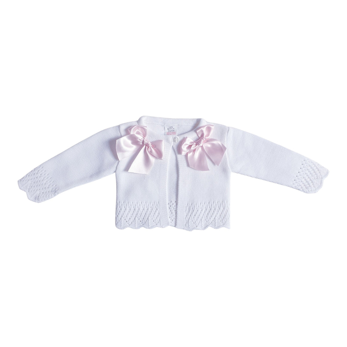 Baby Girls White Double Pink Bow Cardigan