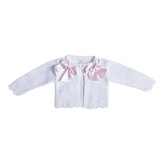 Baby Girls White Double Pink Bow Cardigan