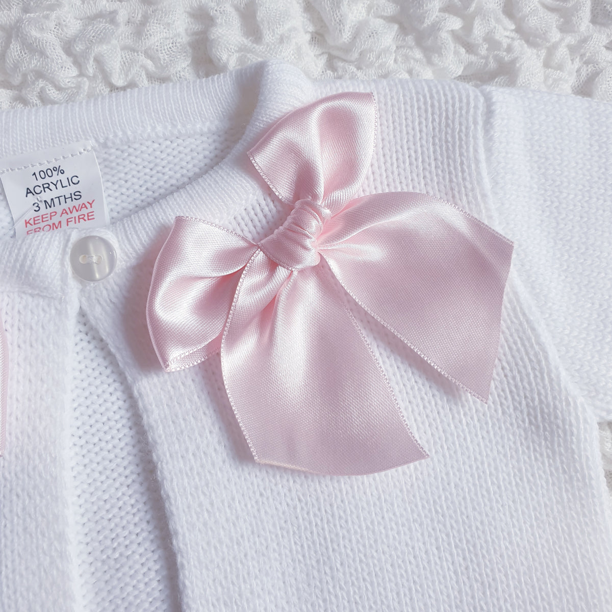 Baby Girls White Double Pink Bow Cardigan