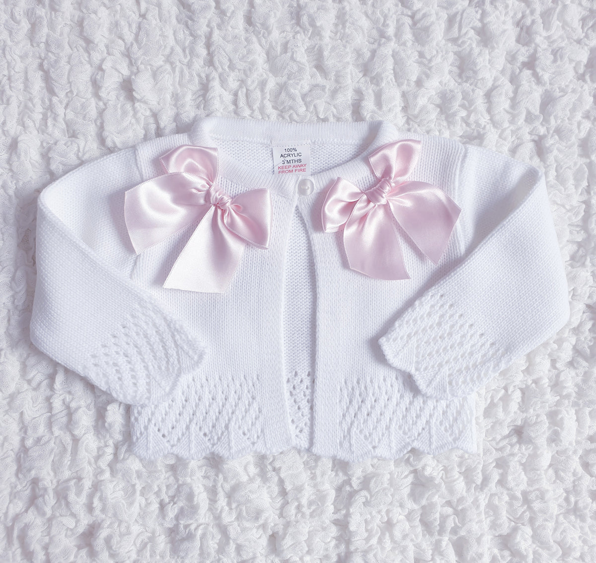 Baby Girls White Double Pink Bow Cardigan