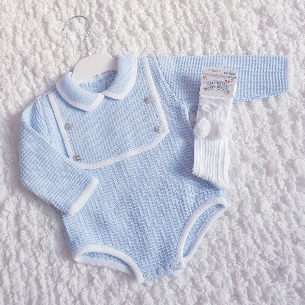 Baby Boys Blue Spanish Knitted Romper