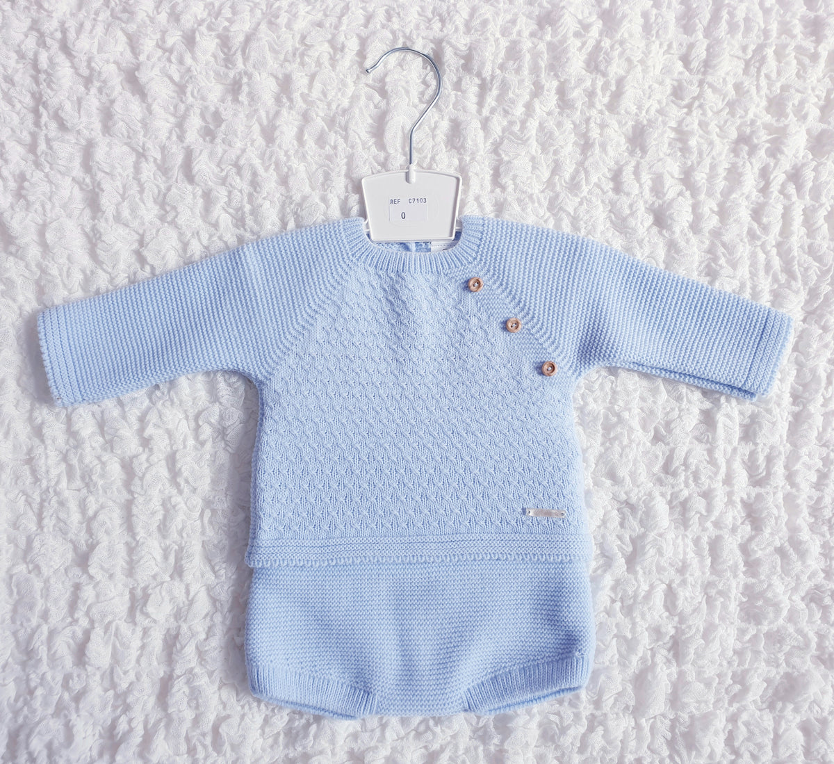 Baby Boys Blue Knitted Jam Pants Set