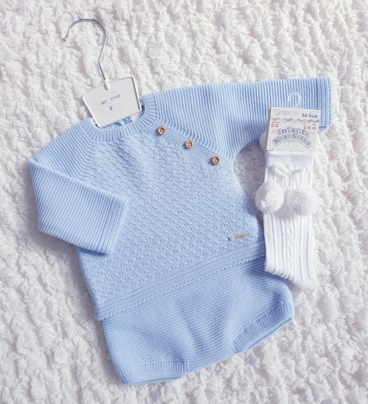 Baby Boys Blue Knitted Jam Pants Set