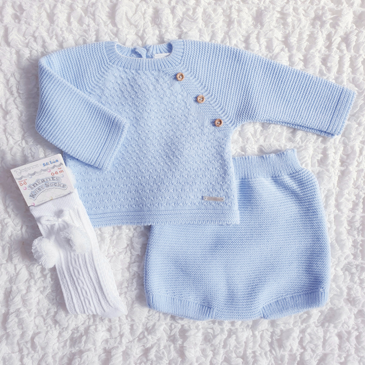 Baby Boys Blue Knitted Jam Pants Set