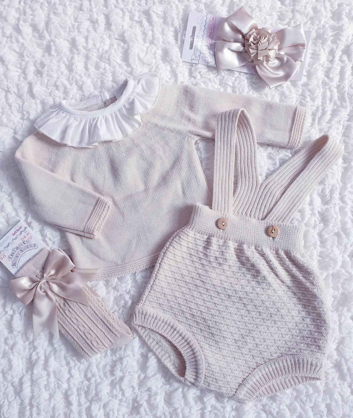 Baby Girls Beige Spanish Knitted Jam Pants & Jumper Set