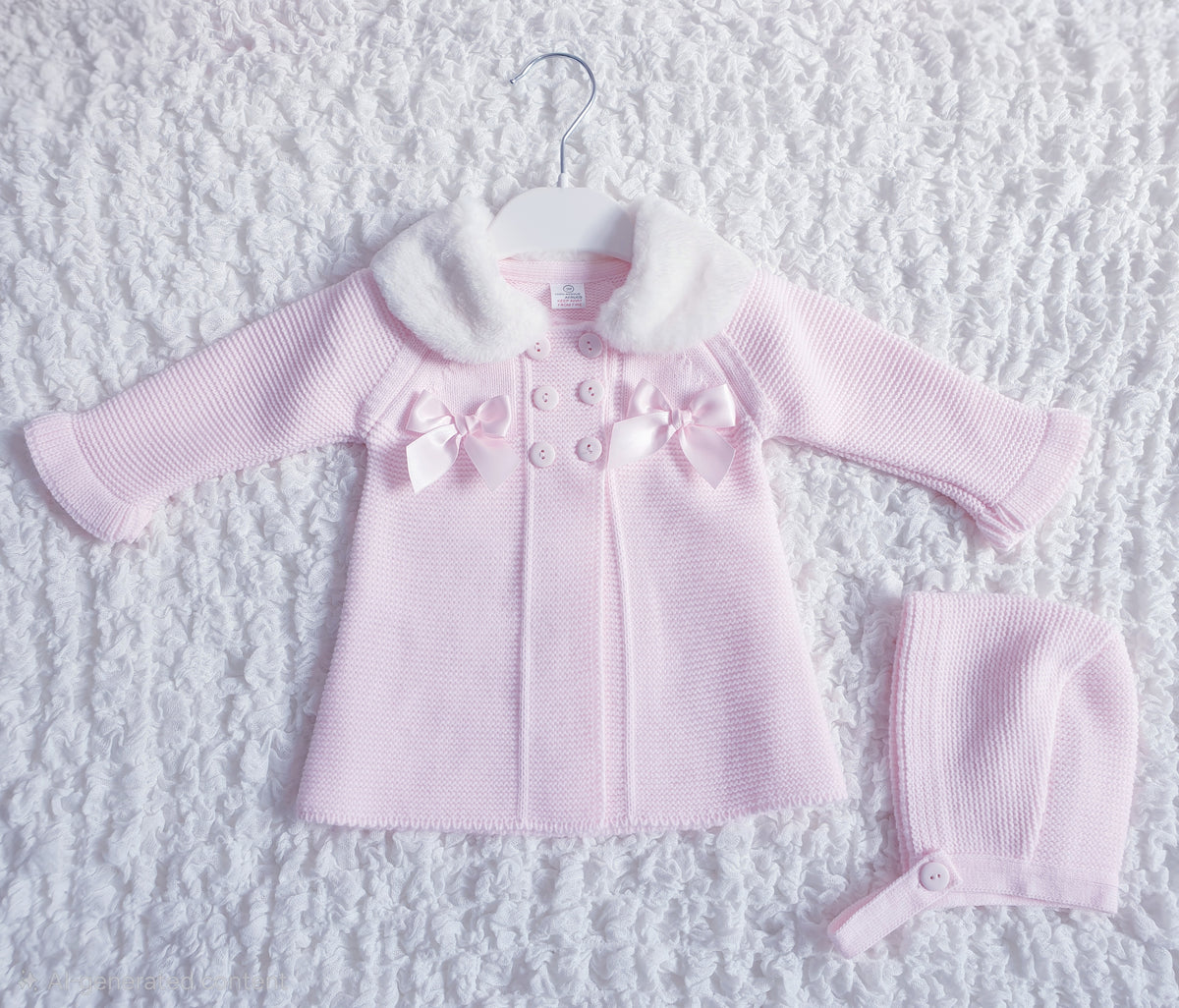 Baby Girls Pink Knitted Coat & Bonnet