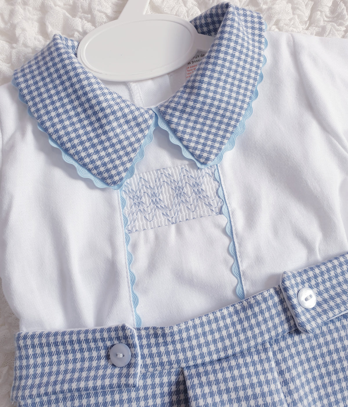 Baby Boys Blue Spanish Houndstooth Smocked Outfit