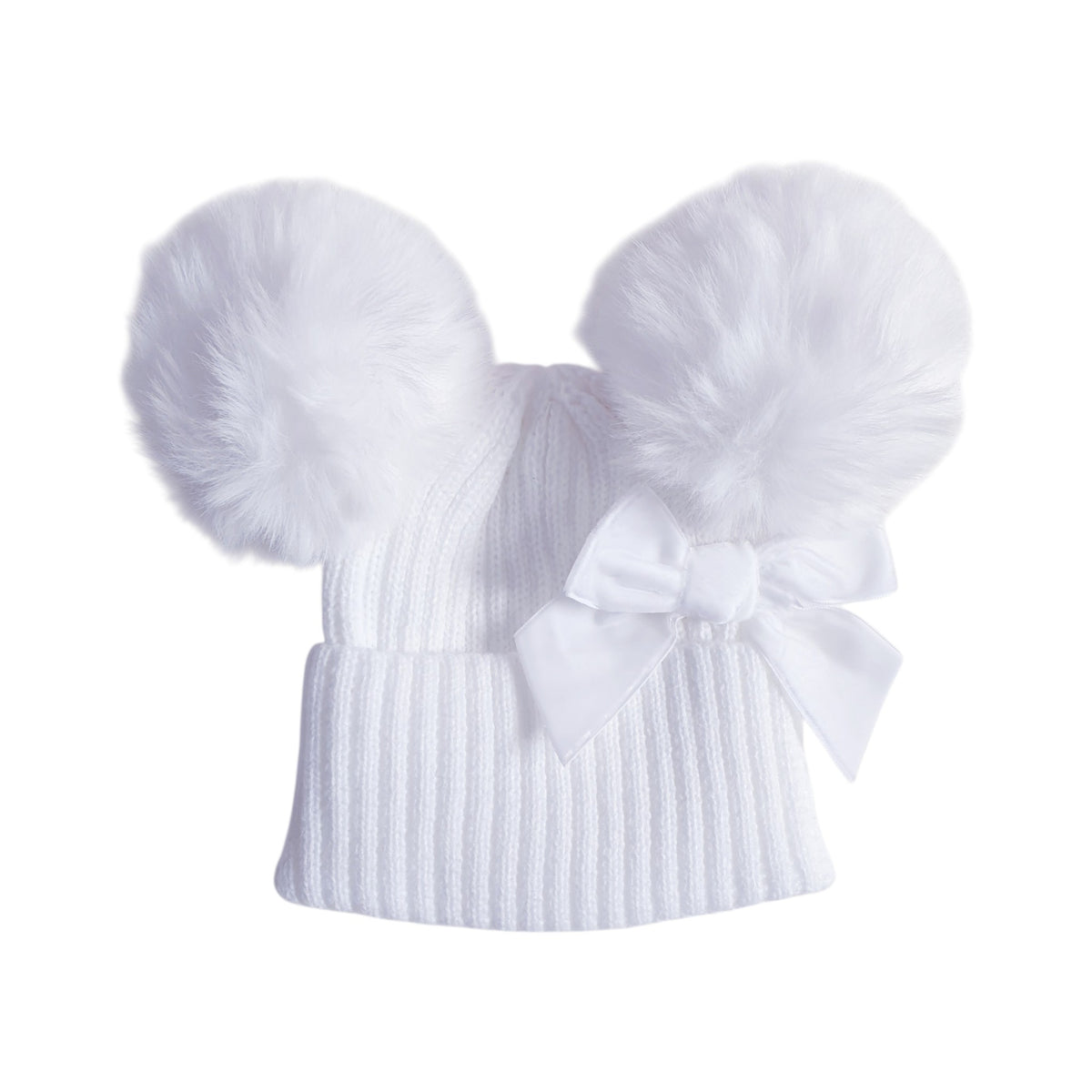 Baby Girls White Double Pom Pom Bow Hat