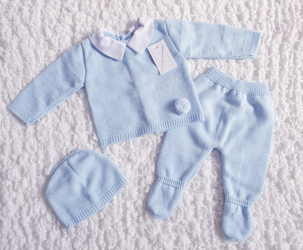 Baby Boys Blue Spanish Knitted 3 Piece Box Set