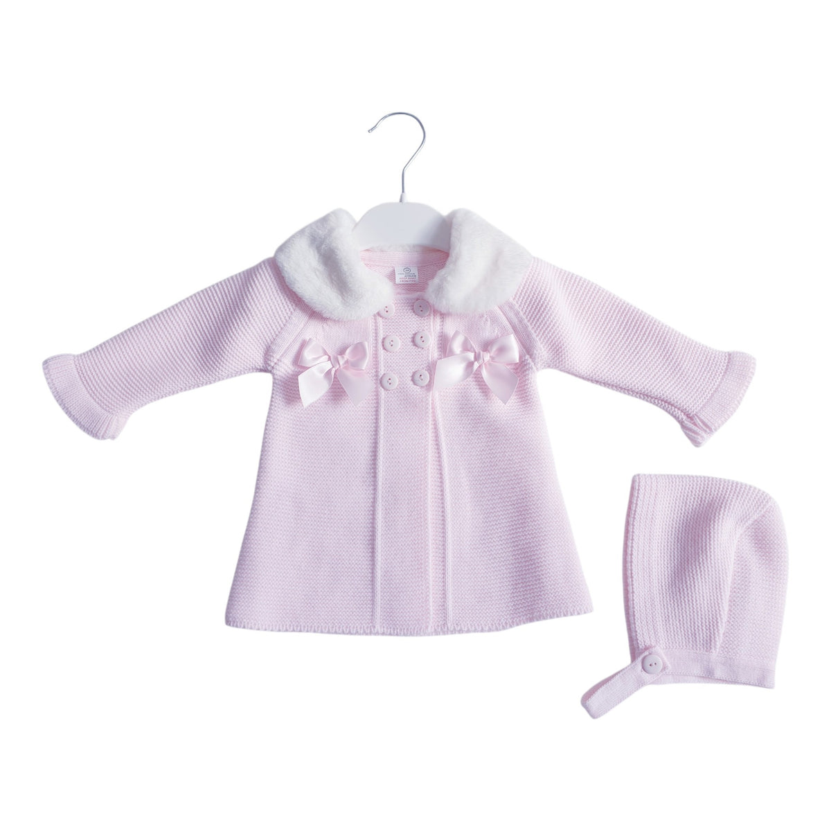 Baby Girls Pink Knitted Coat & Bonnet