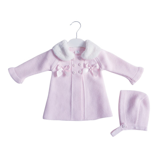 Baby Girls Pink Knitted Coat & Bonnet