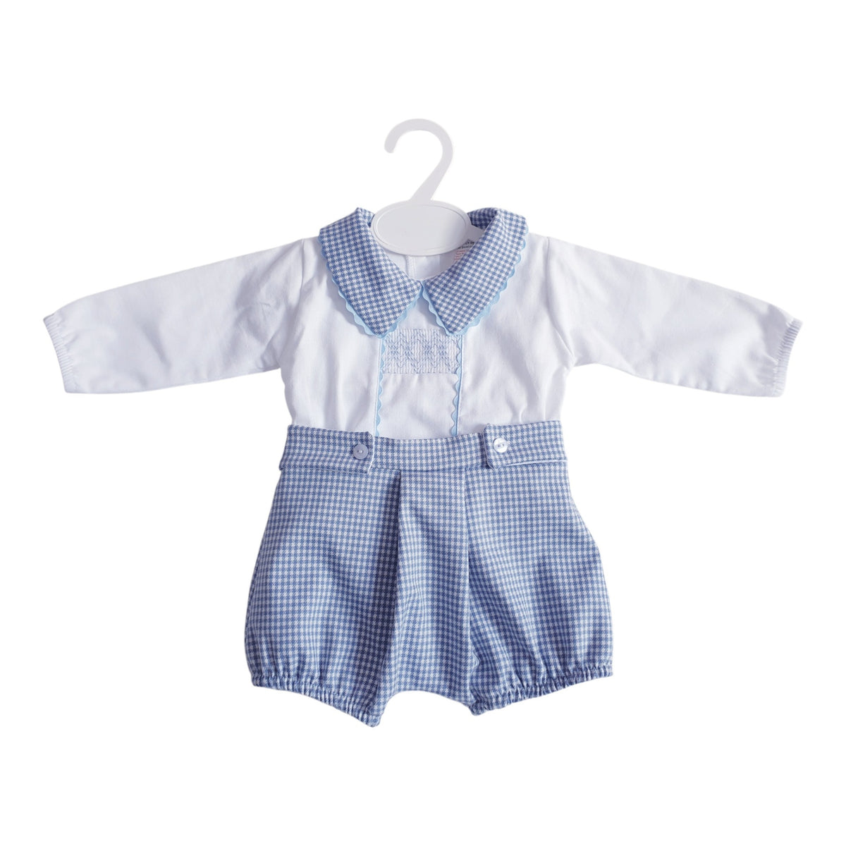 Baby Boys Blue Spanish Houndstooth Smocked Outfit