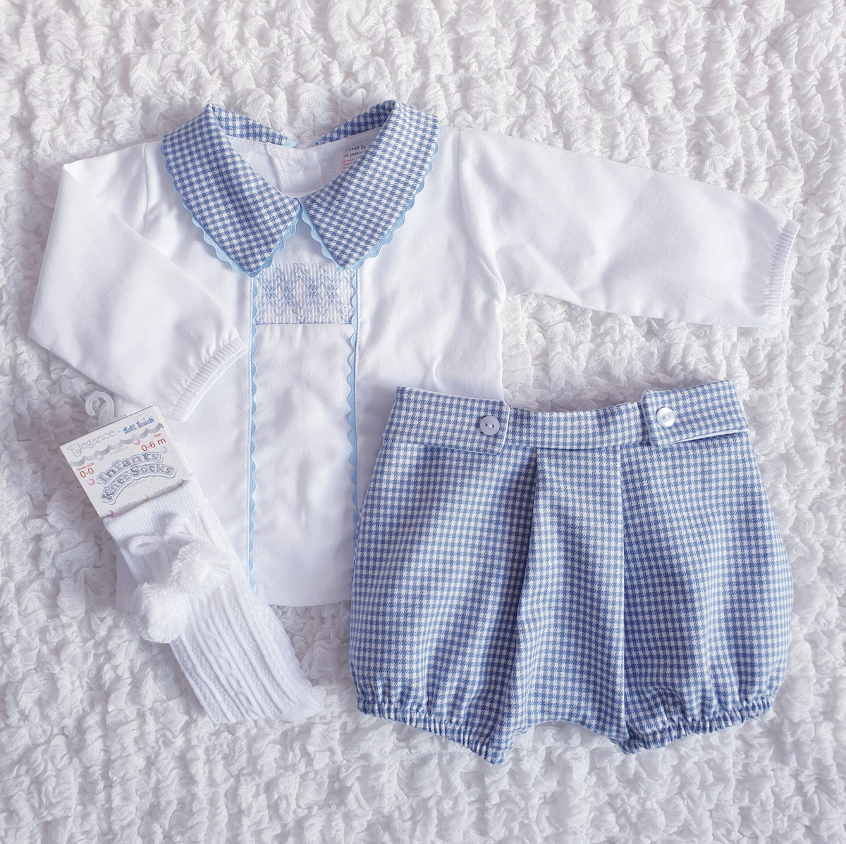 Baby Boys Blue Spanish Houndstooth Smocked Outfit