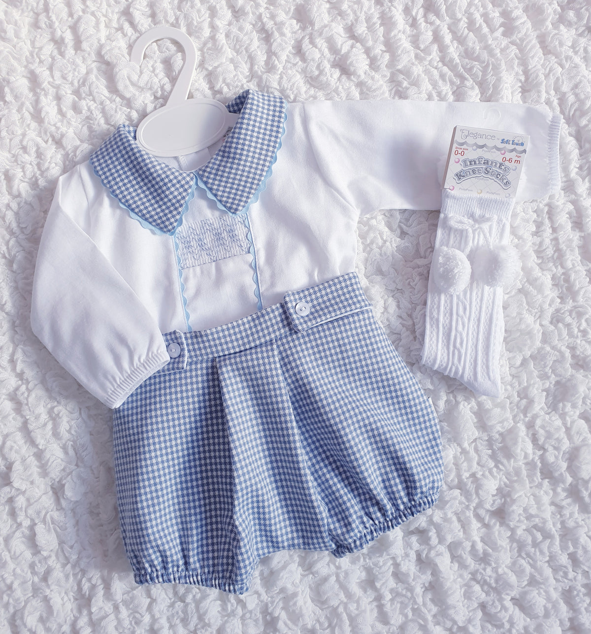 Baby Boys Blue Spanish Houndstooth Smocked Outfit
