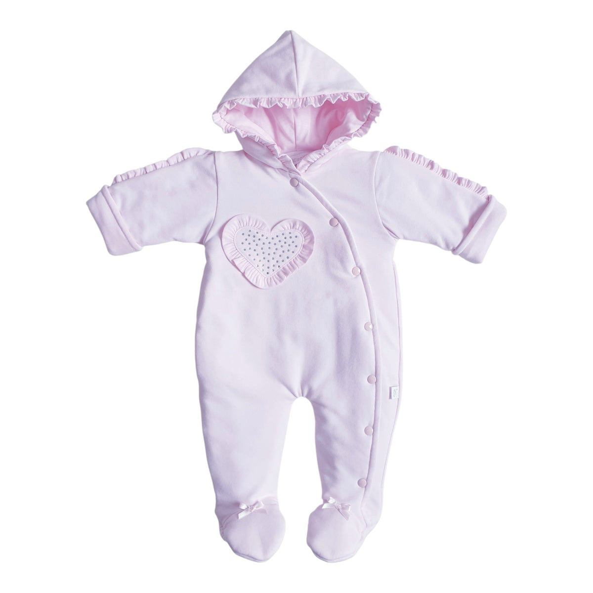 Baby Girls Pink Diamante Heart Pramsuit