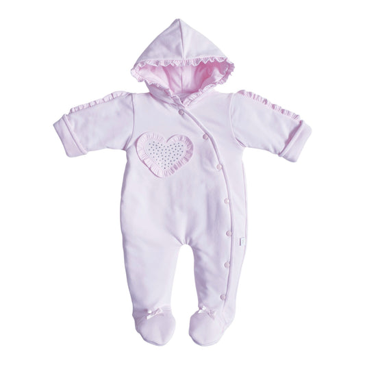 Baby Girls Pink Diamante Heart Pramsuit