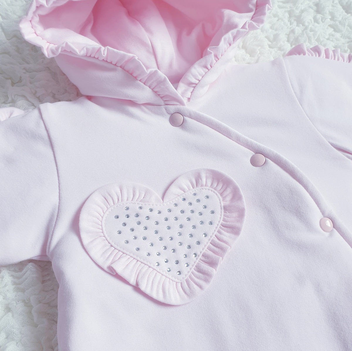 Baby Girls Pink Diamante Heart Pramsuit