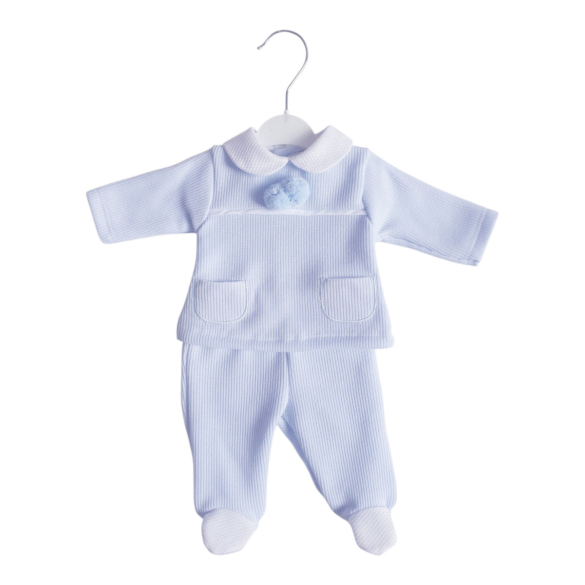Baby Boys Blue Ribbed Pom Pom Outfit