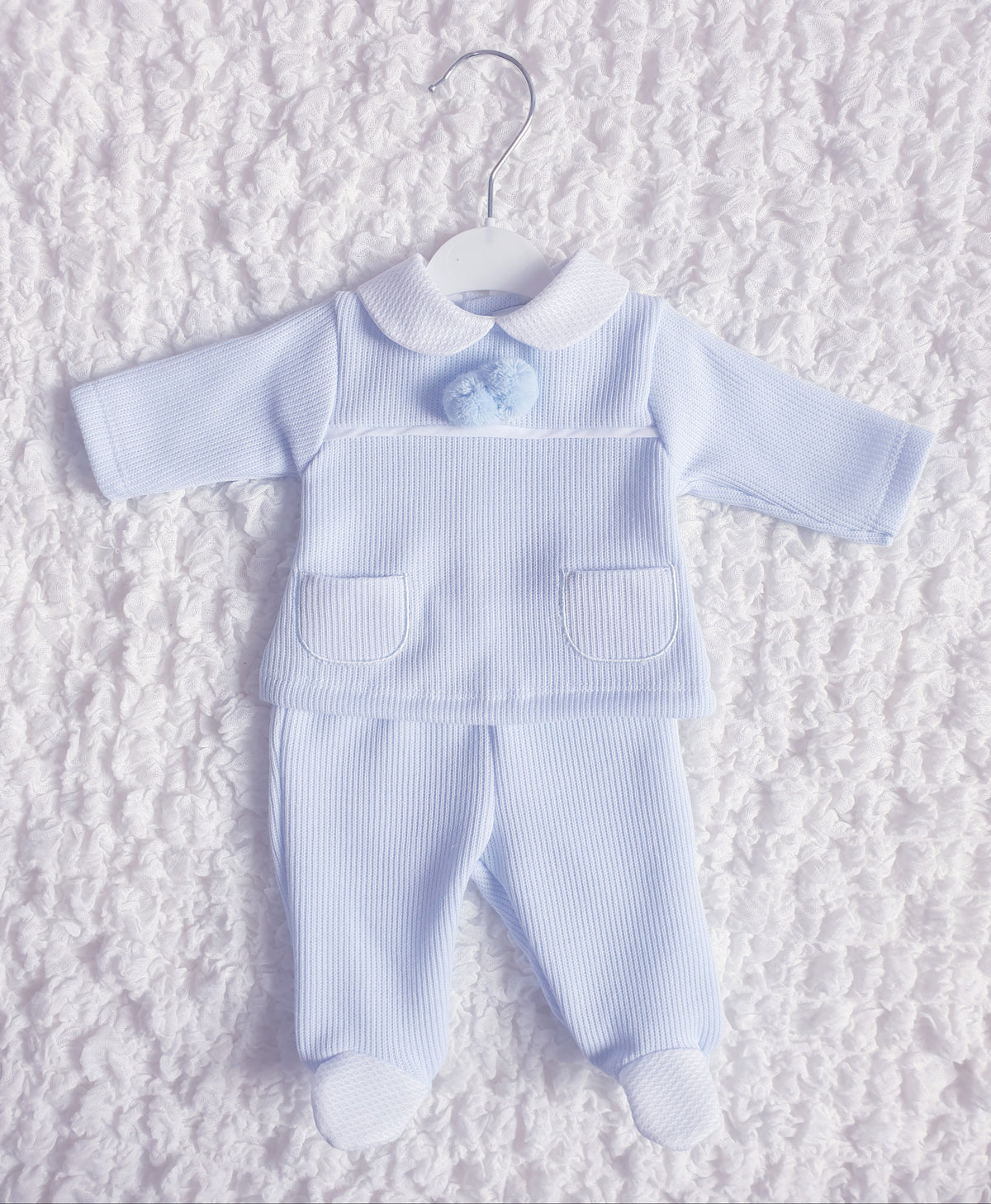 Baby Boys Blue Ribbed Pom Pom Outfit