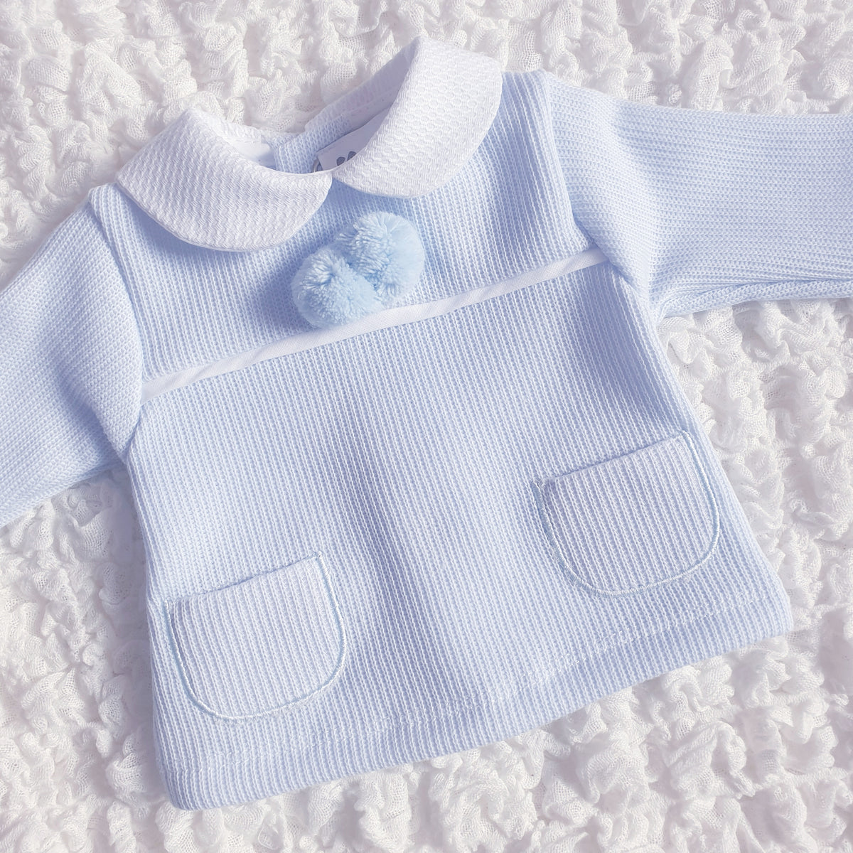 Baby Boys Blue Ribbed Pom Pom Outfit