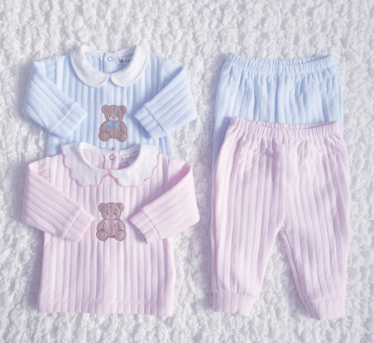 Baby Pink Blue Ribbed Teddy Set