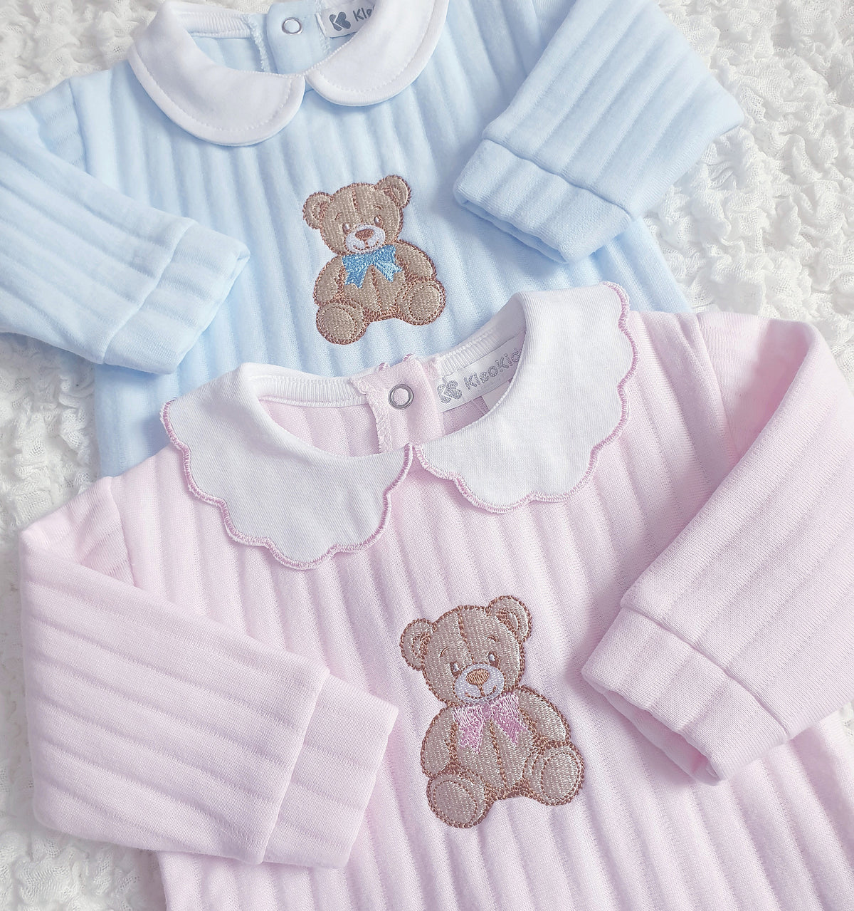 Baby Pink Blue Ribbed Teddy Set