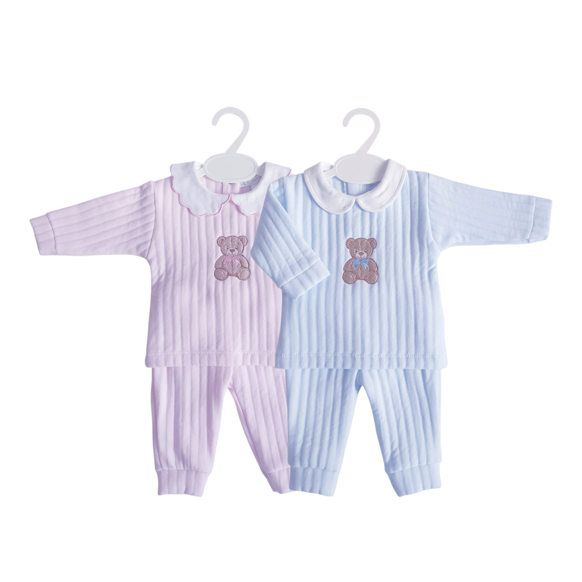 Baby Pink Blue Ribbed Teddy Set