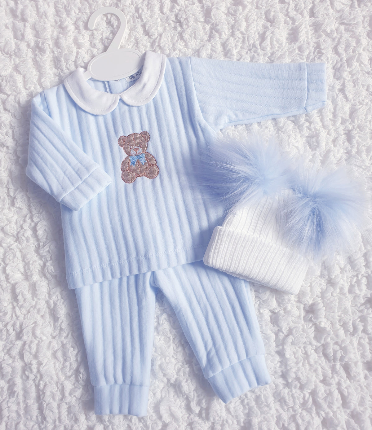 Baby Pink Blue Ribbed Teddy Set