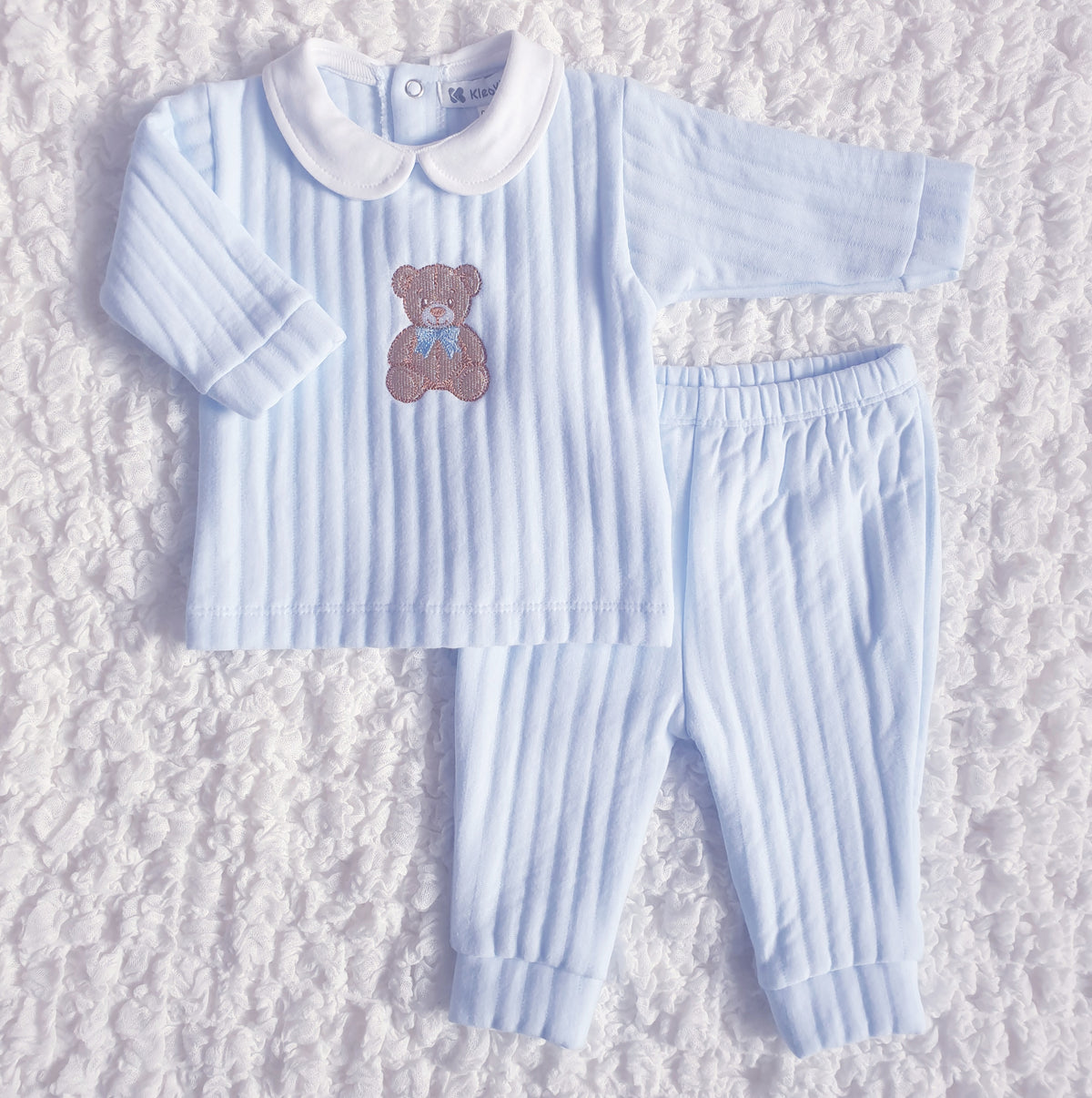 Baby Pink Blue Ribbed Teddy Set