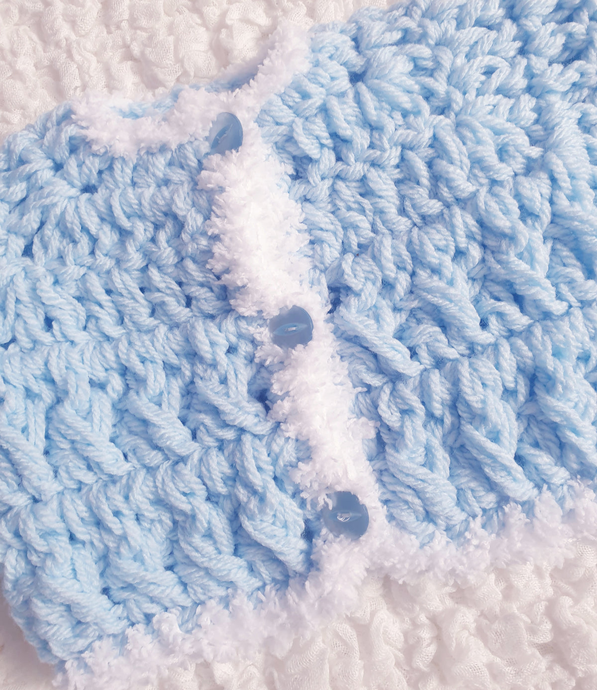 Baby Boys Blue White Hand Knitted Cardigan & Hat Set