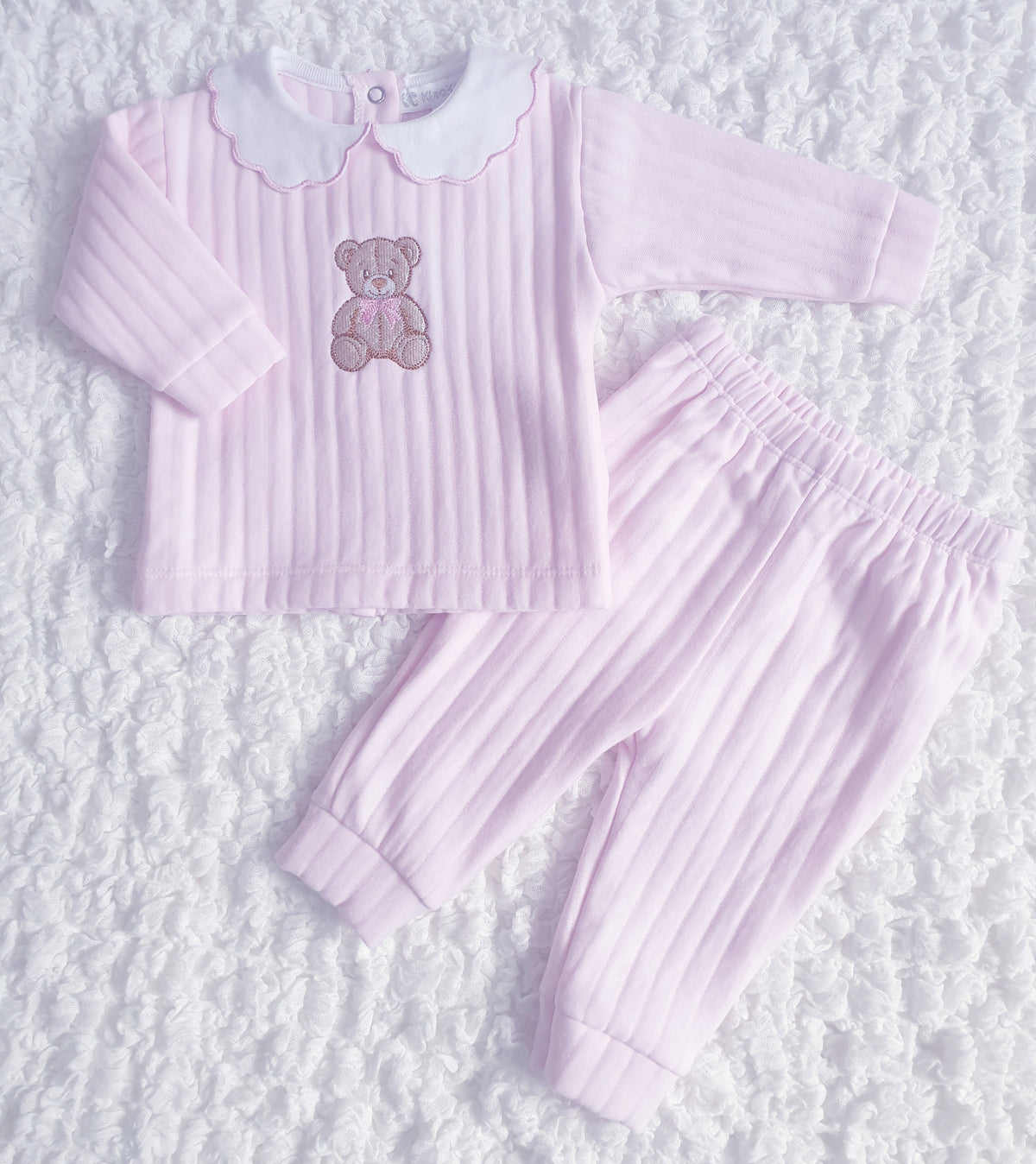 Baby Pink Blue Ribbed Teddy Set