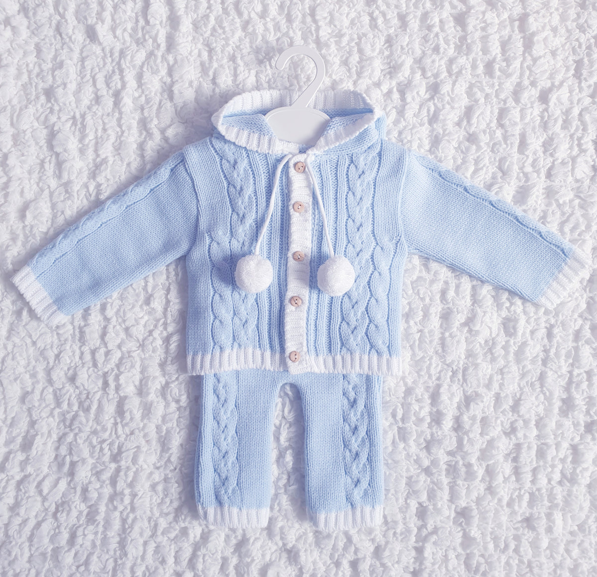 Baby Boys Blue Cable Knitted Jacket & Trouser Set