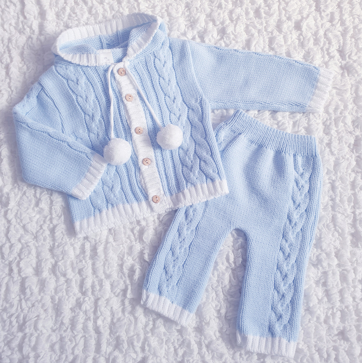 Baby Boys Blue Cable Knitted Jacket & Trouser Set