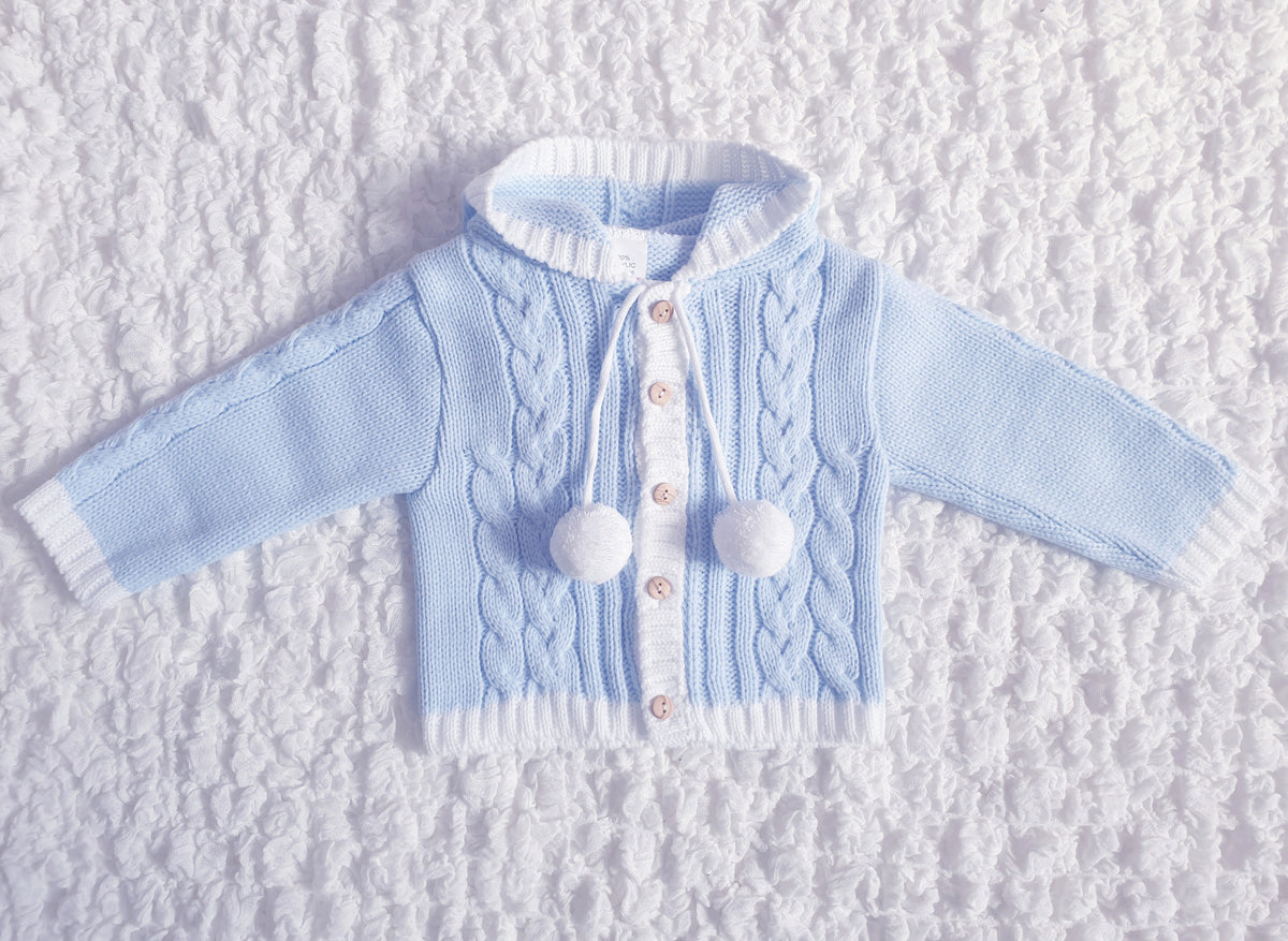 Baby Boys Blue Cable Knitted Jacket & Trouser Set