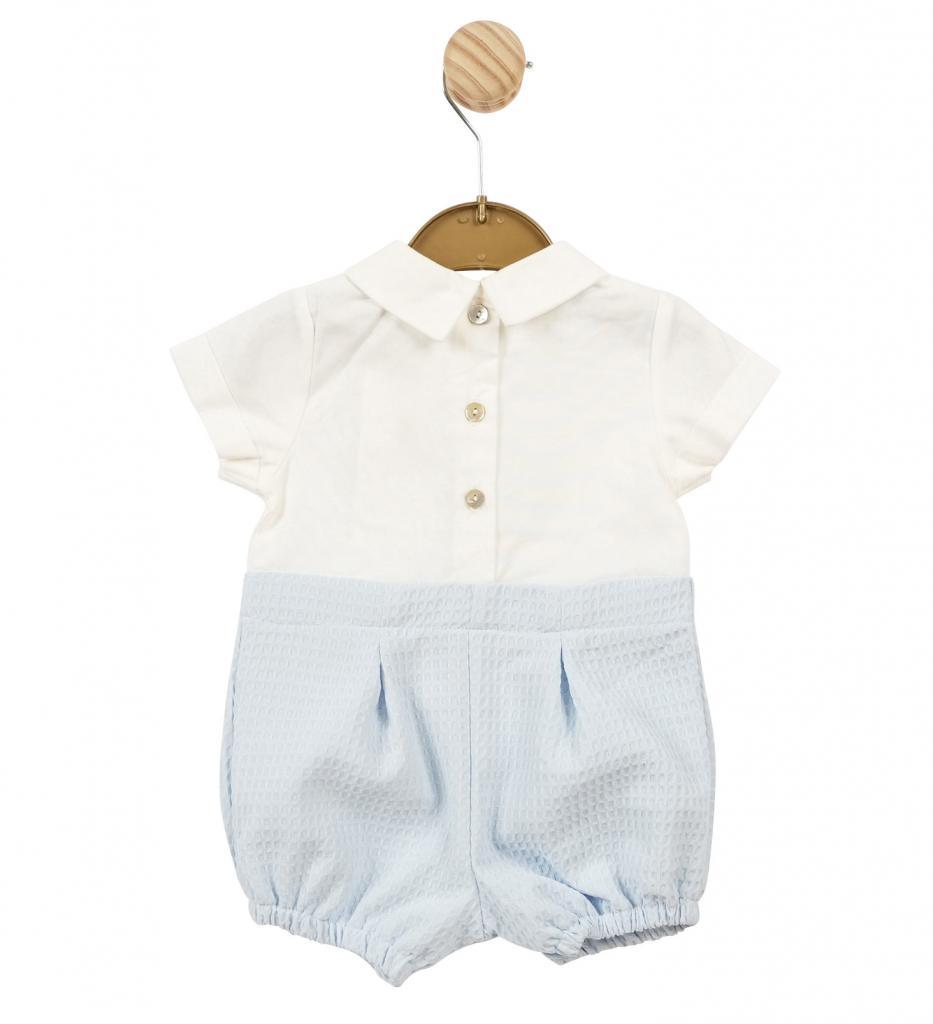 Boys Sky Blue Mintini Smocked Waffle Romper