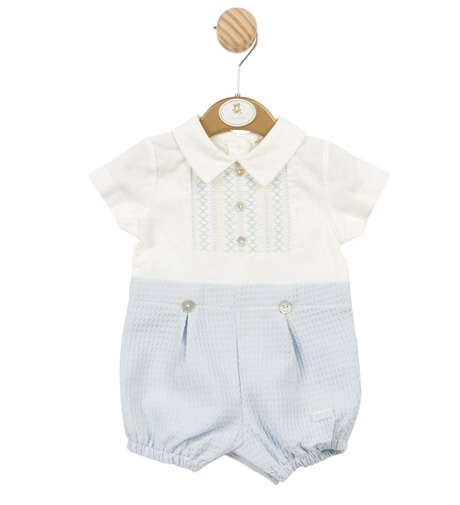 Boys Sky Blue Mintini Smocked Waffle Romper